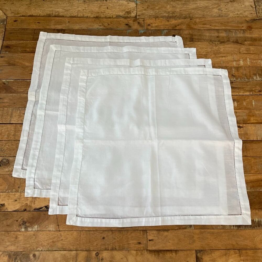 Set of 4 White Linen Napkin Set of 4 18 in x 18 in Hemstitch Border